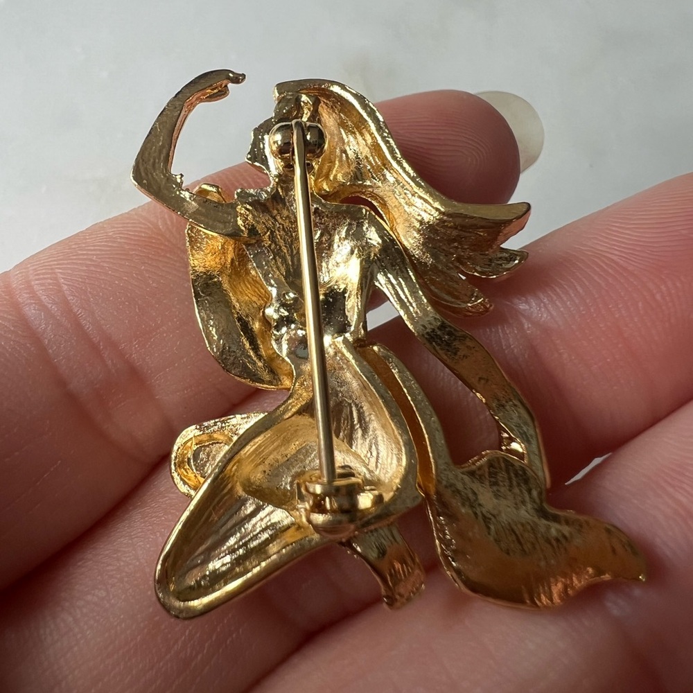 Vintage Virgo Gold Tone Brooch | Zodiac Maiden Pin | Goddess Mermaid Style - Picture 4 of 4